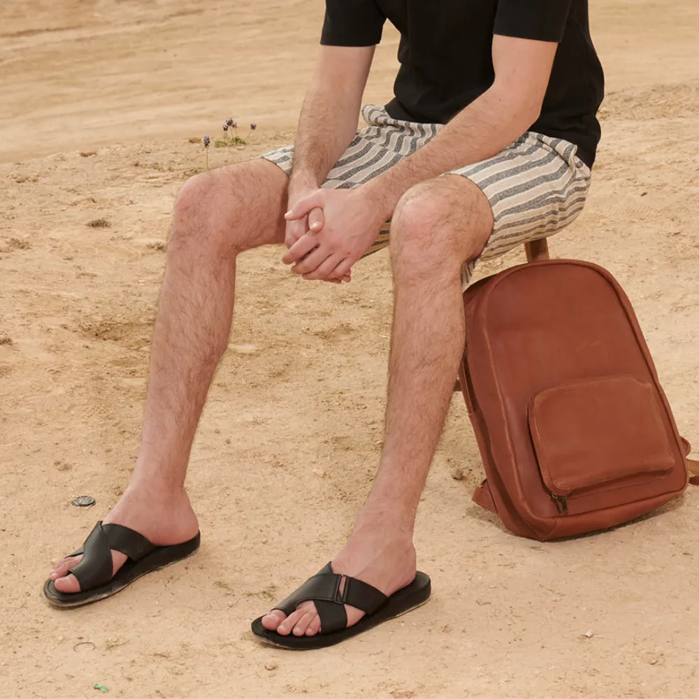 Asher - Leather Slide On Sandal | Black