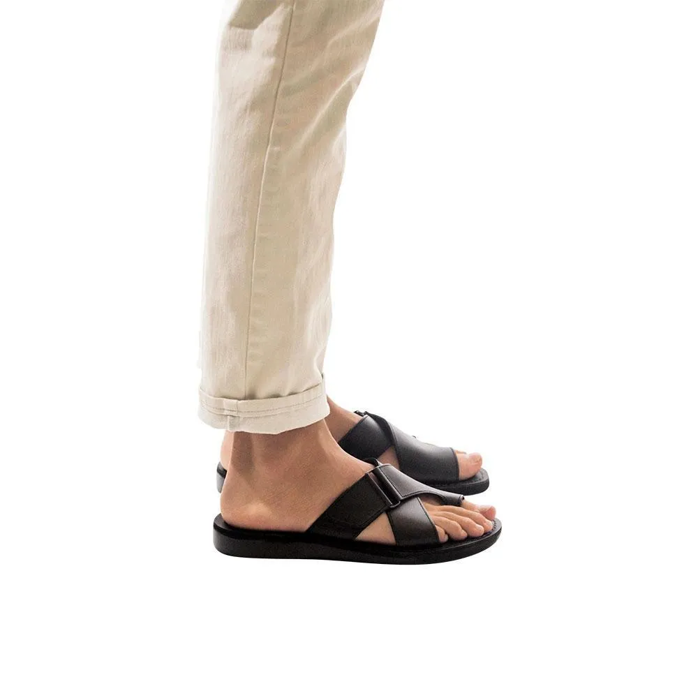 Asher - Leather Slide On Sandal | Black