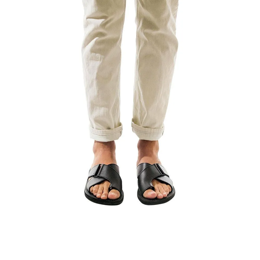 Asher - Leather Slide On Sandal | Black