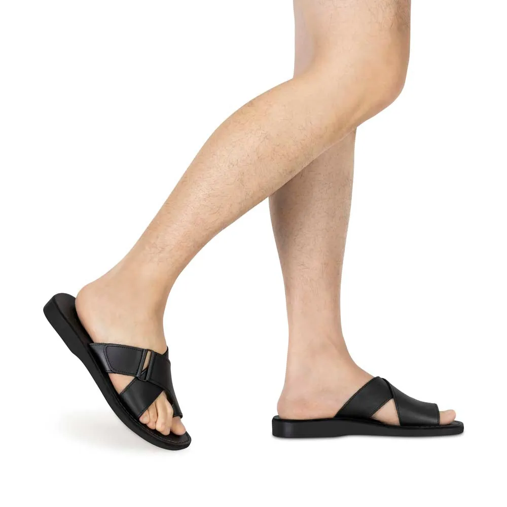 Asher - Leather Slide On Sandal | Black