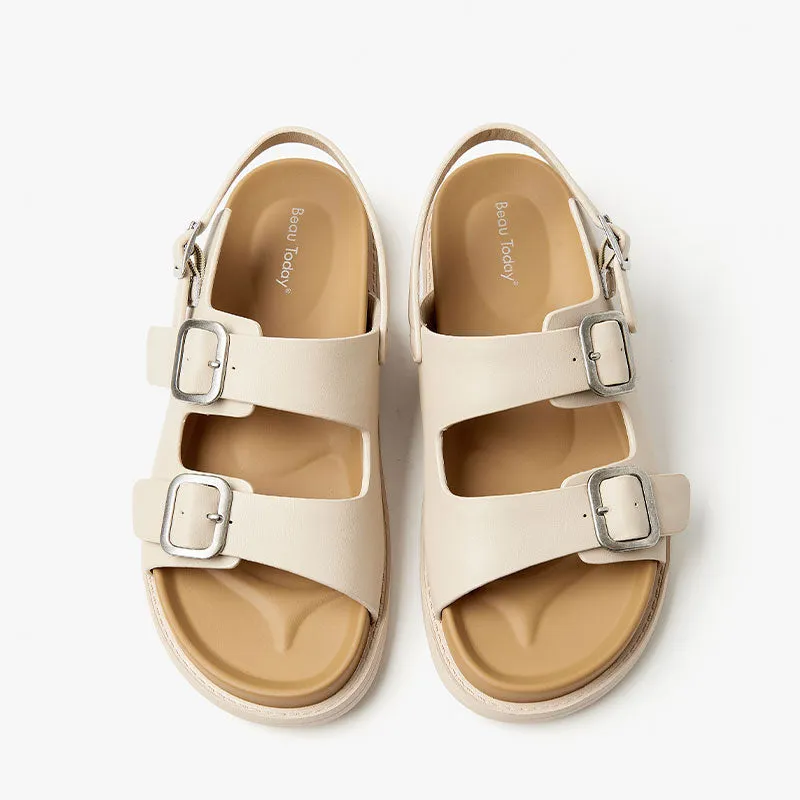 BeauToday Women's Leisure Leather Buckle Sandals with Arch Support for Summer
