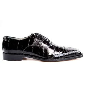 Belvedere Designer Shoes Men's Mare Black Genuine Ostrich & Eel Oxfords 2P7 (BV2325)