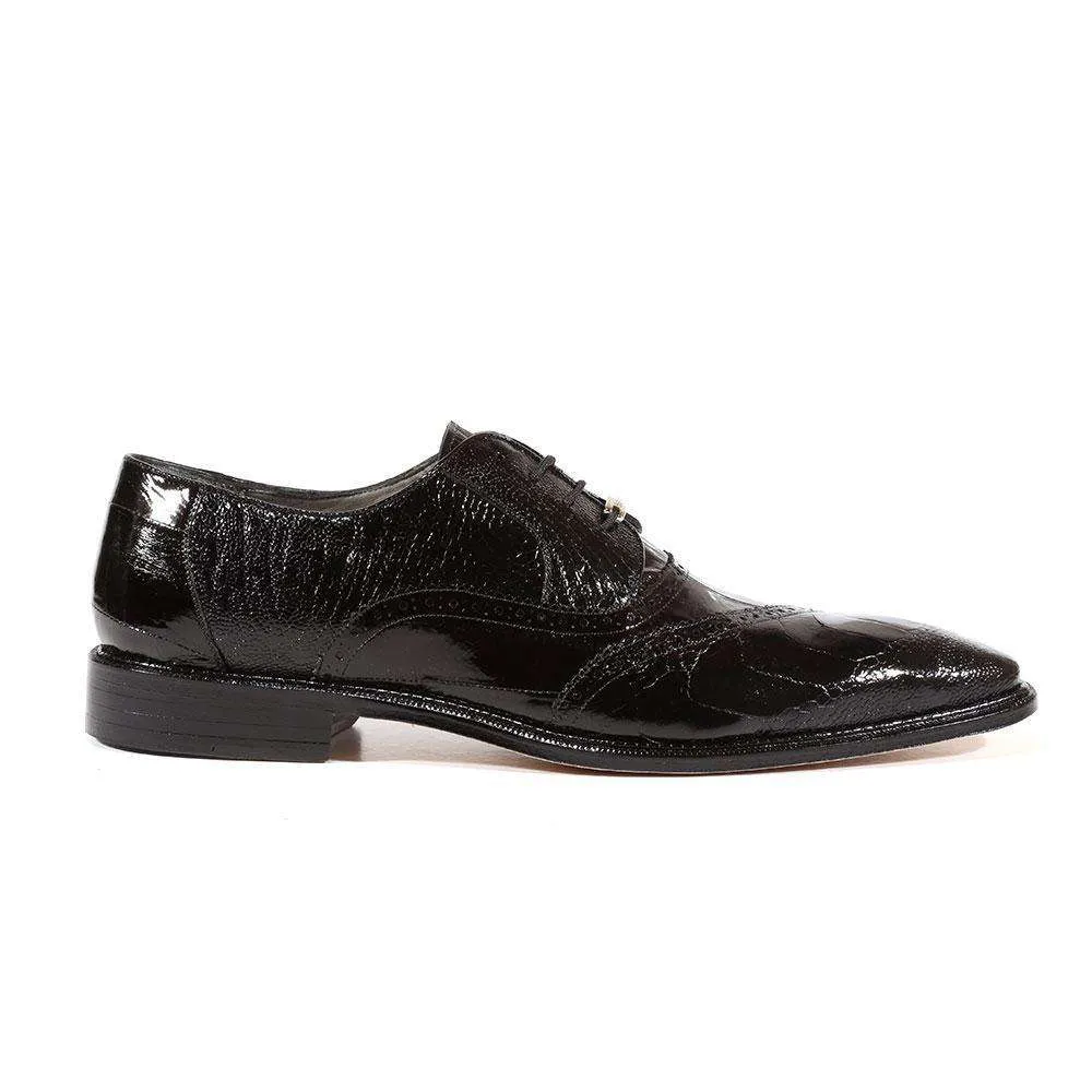 Belvedere Designer Shoes Men's Nino Eel Ostrich Black Oxfords (BV1000)