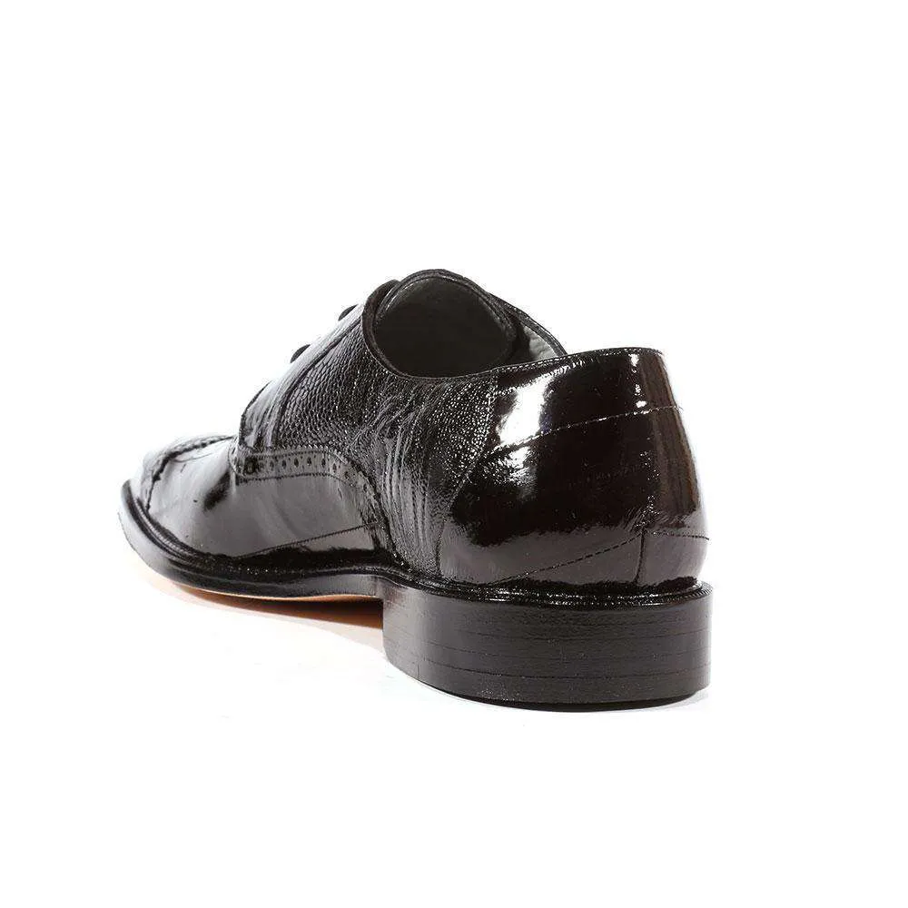 Belvedere Designer Shoes Men's Nino Eel Ostrich Black Oxfords (BV1000)
