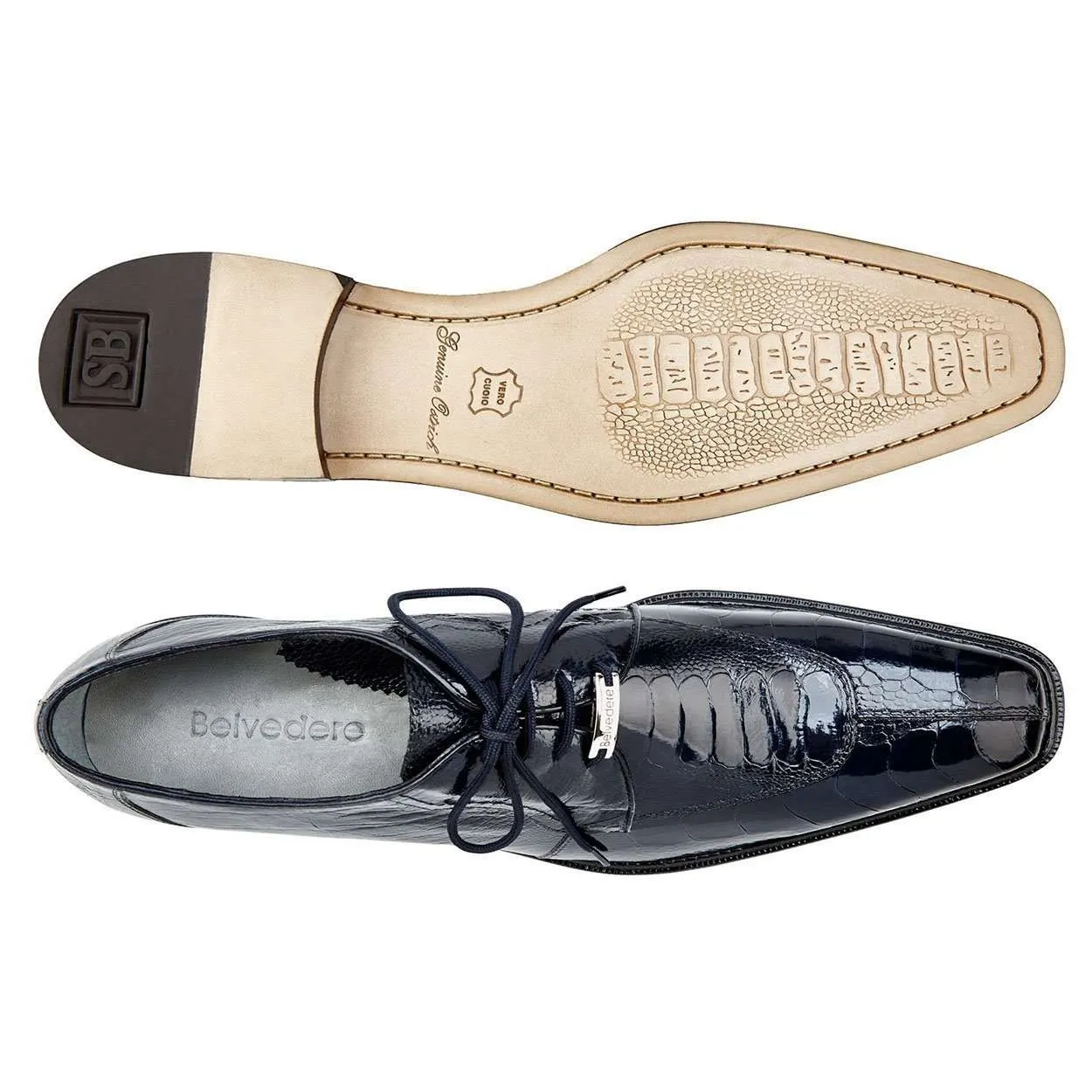 Belvedere Men's Siena Navy Genuine Ostrich Leg Oxfords 1463 (BV2532)