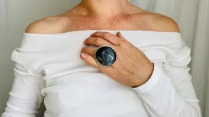 Black Banded Agate Oversized Ring. Size 4