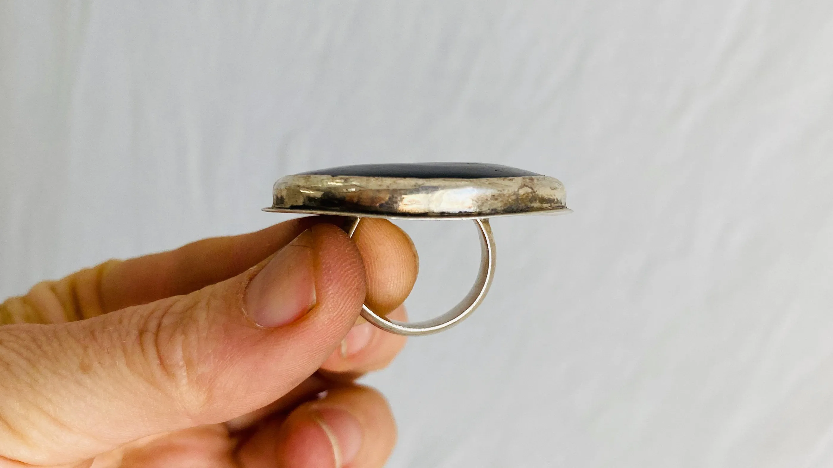Black Banded Agate Oversized Ring. Size 4