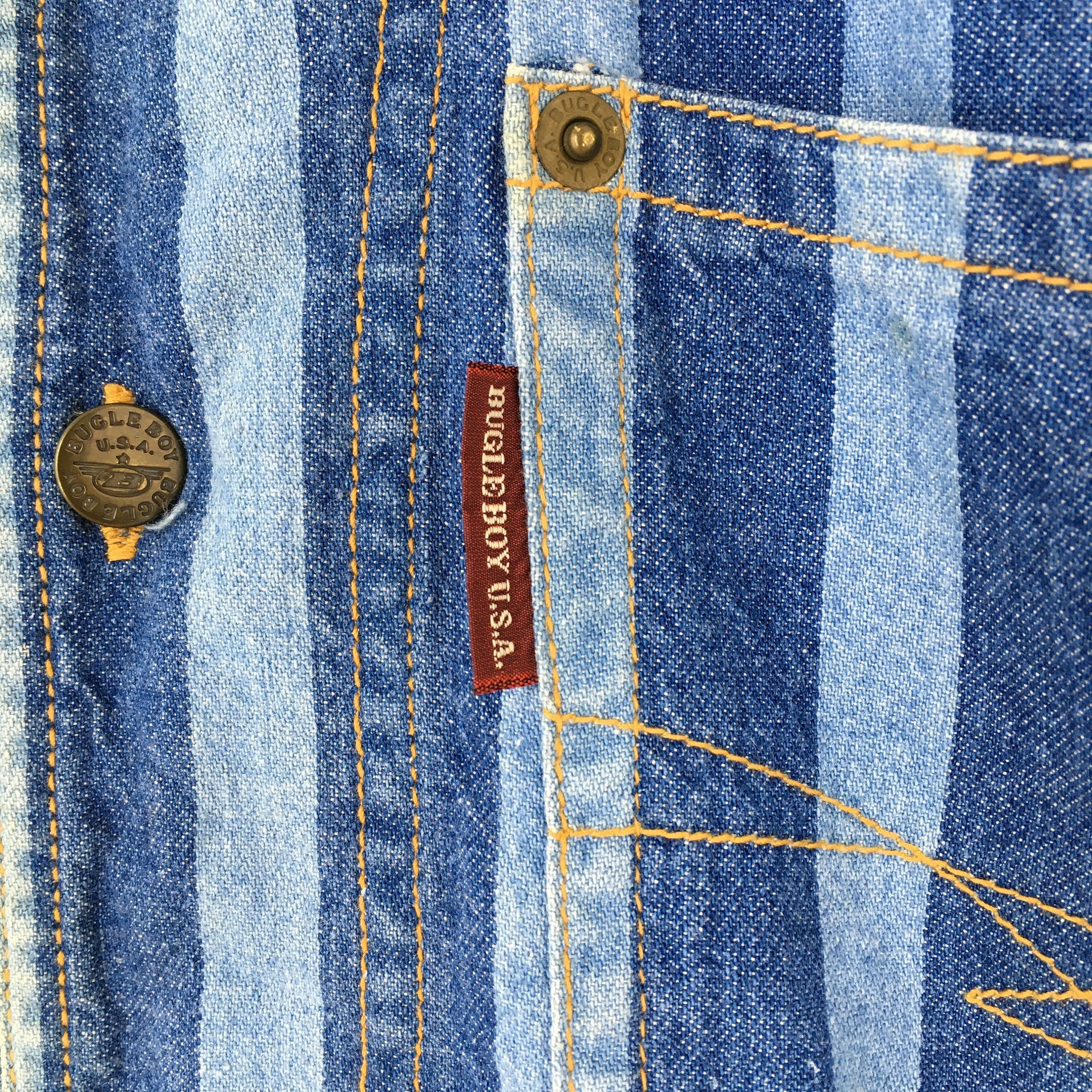 Bugle Boy Blue Denim Stripes Oxfords Shirt Medium