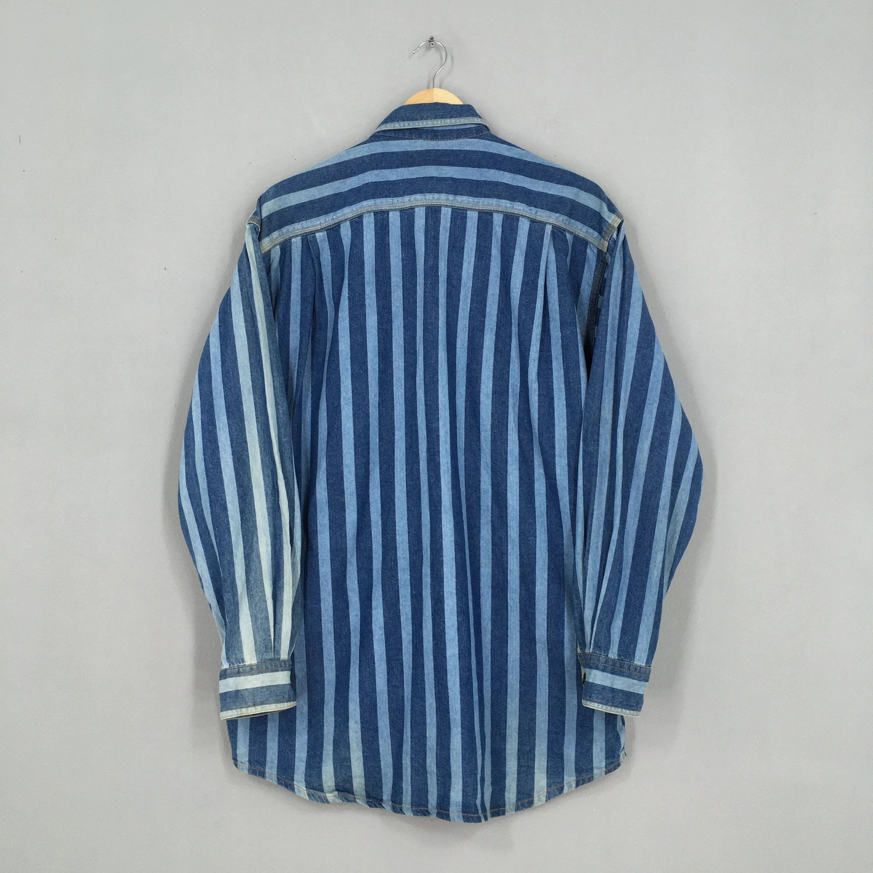Bugle Boy Blue Denim Stripes Oxfords Shirt Medium