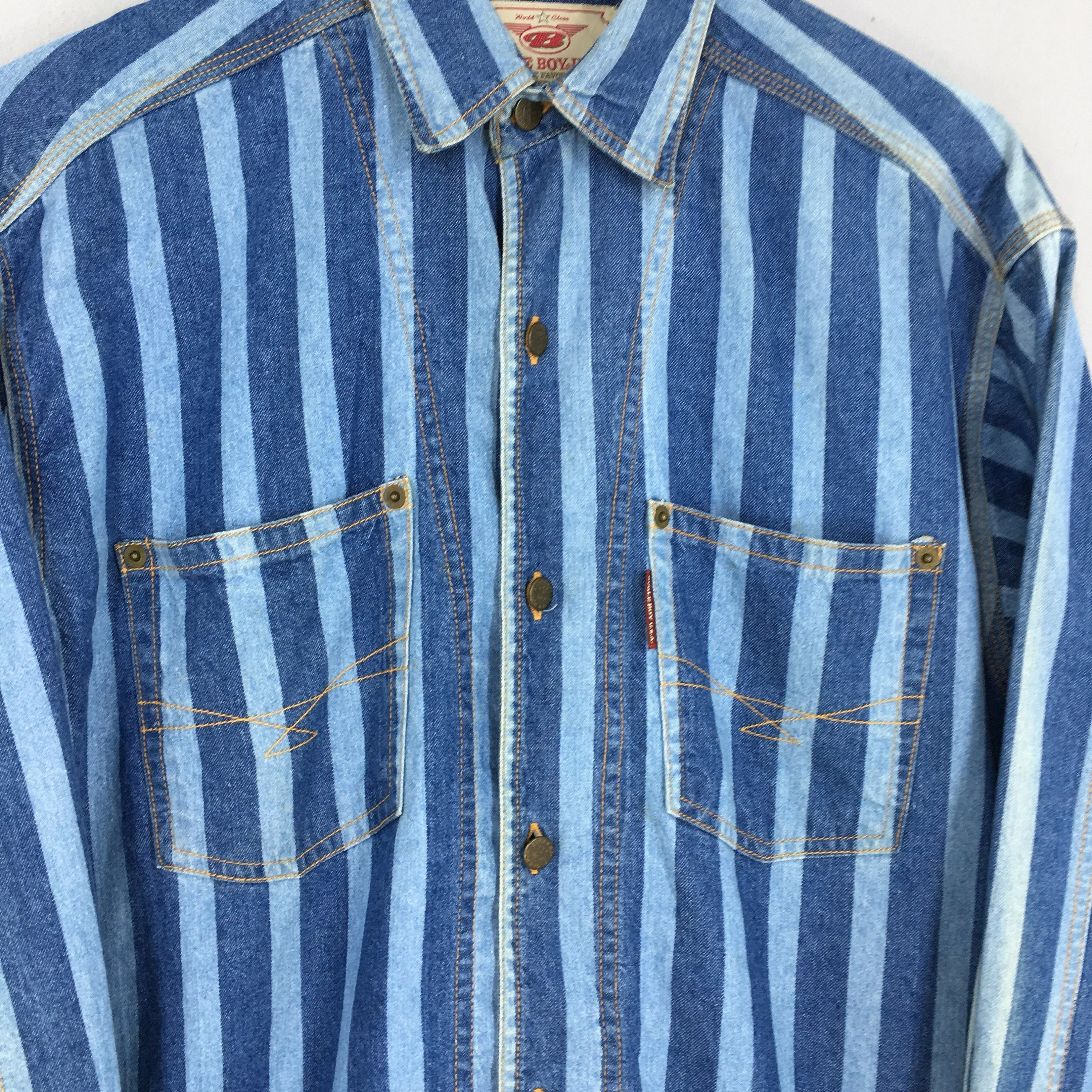 Bugle Boy Blue Denim Stripes Oxfords Shirt Medium