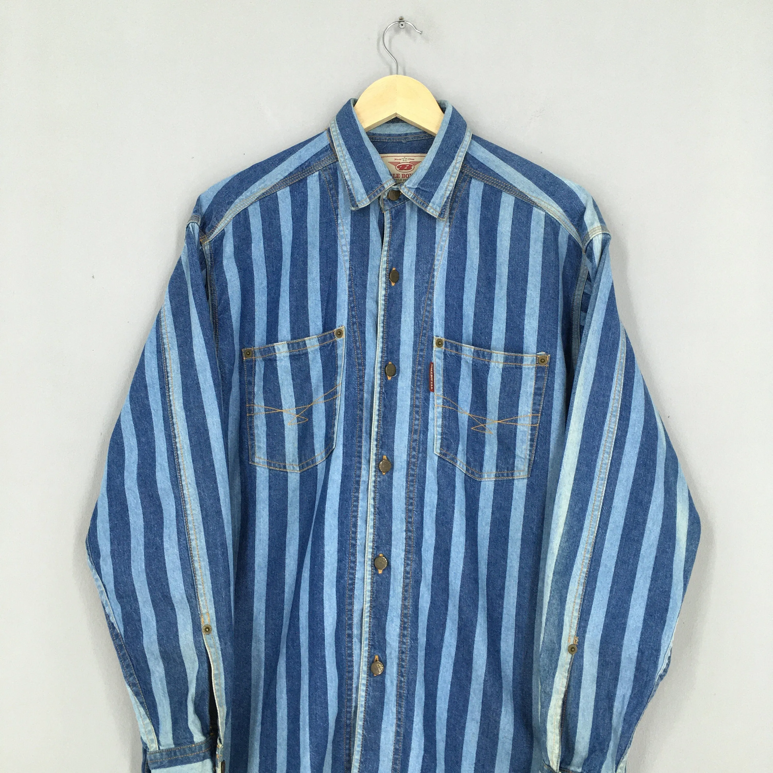 Bugle Boy Blue Denim Stripes Oxfords Shirt Medium