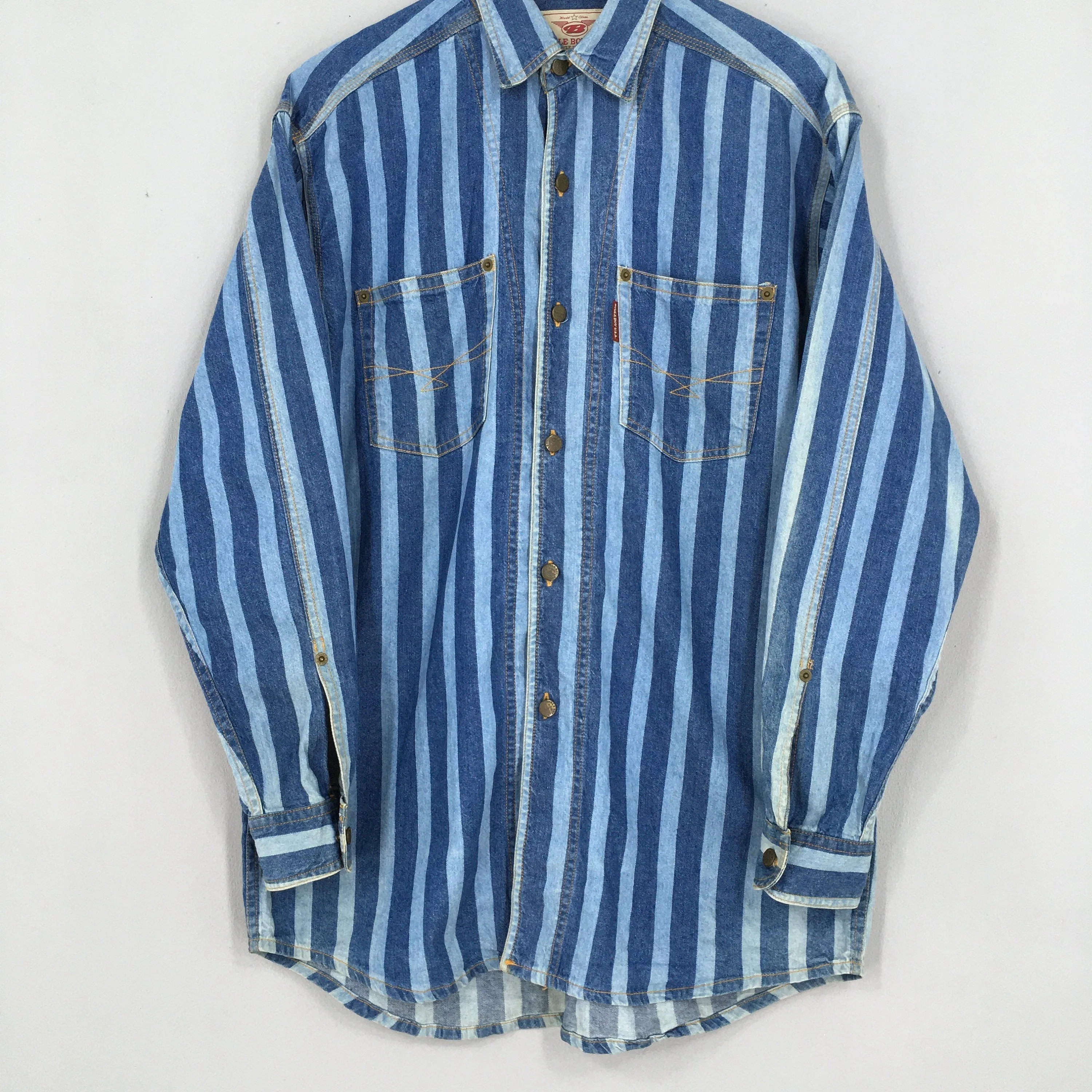 Bugle Boy Blue Denim Stripes Oxfords Shirt Medium