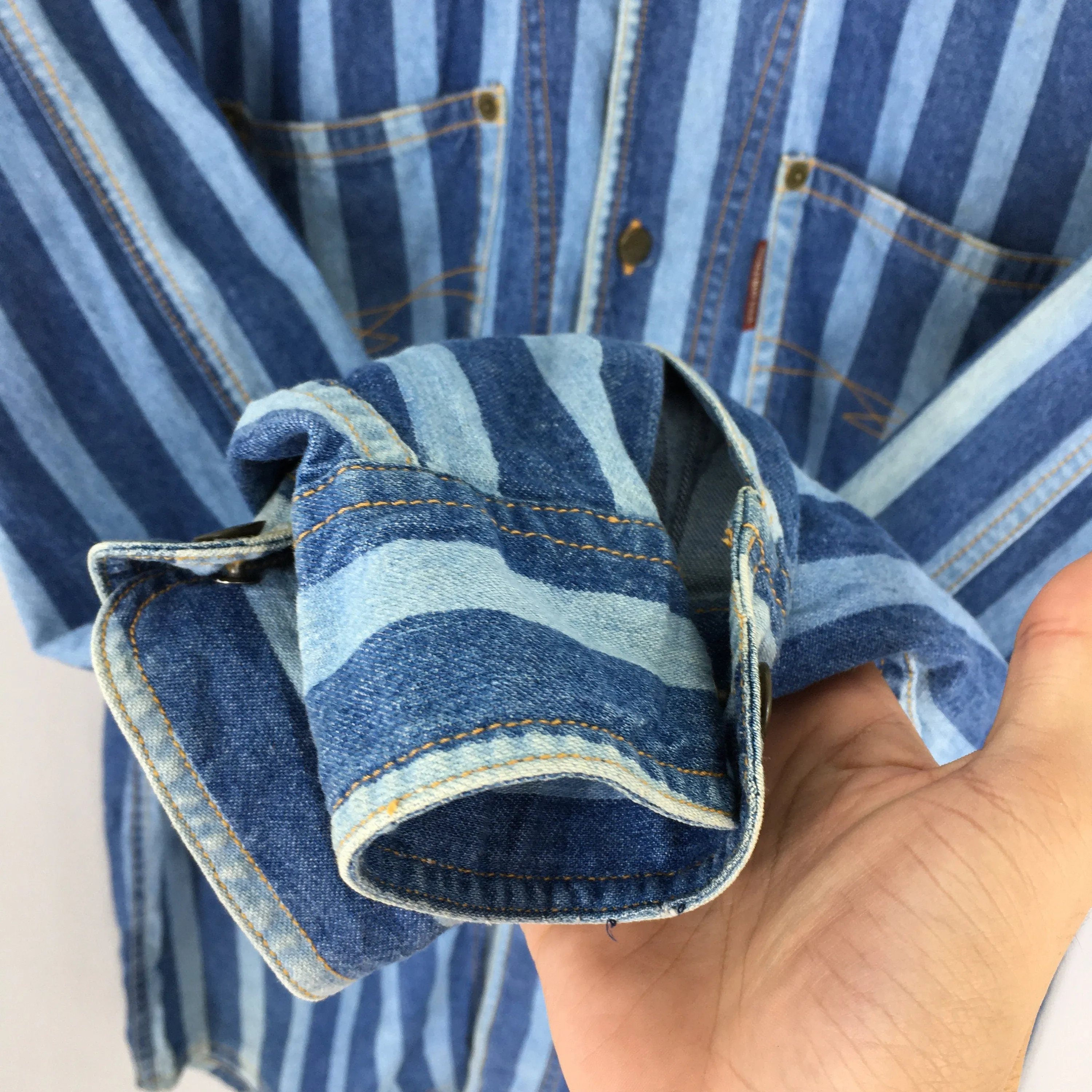 Bugle Boy Blue Denim Stripes Oxfords Shirt Medium