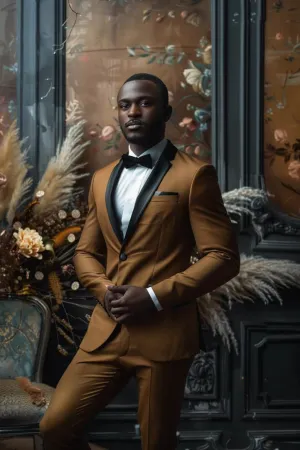 Caleb High QualityGolden slim Fit Men Tuxedos Suit