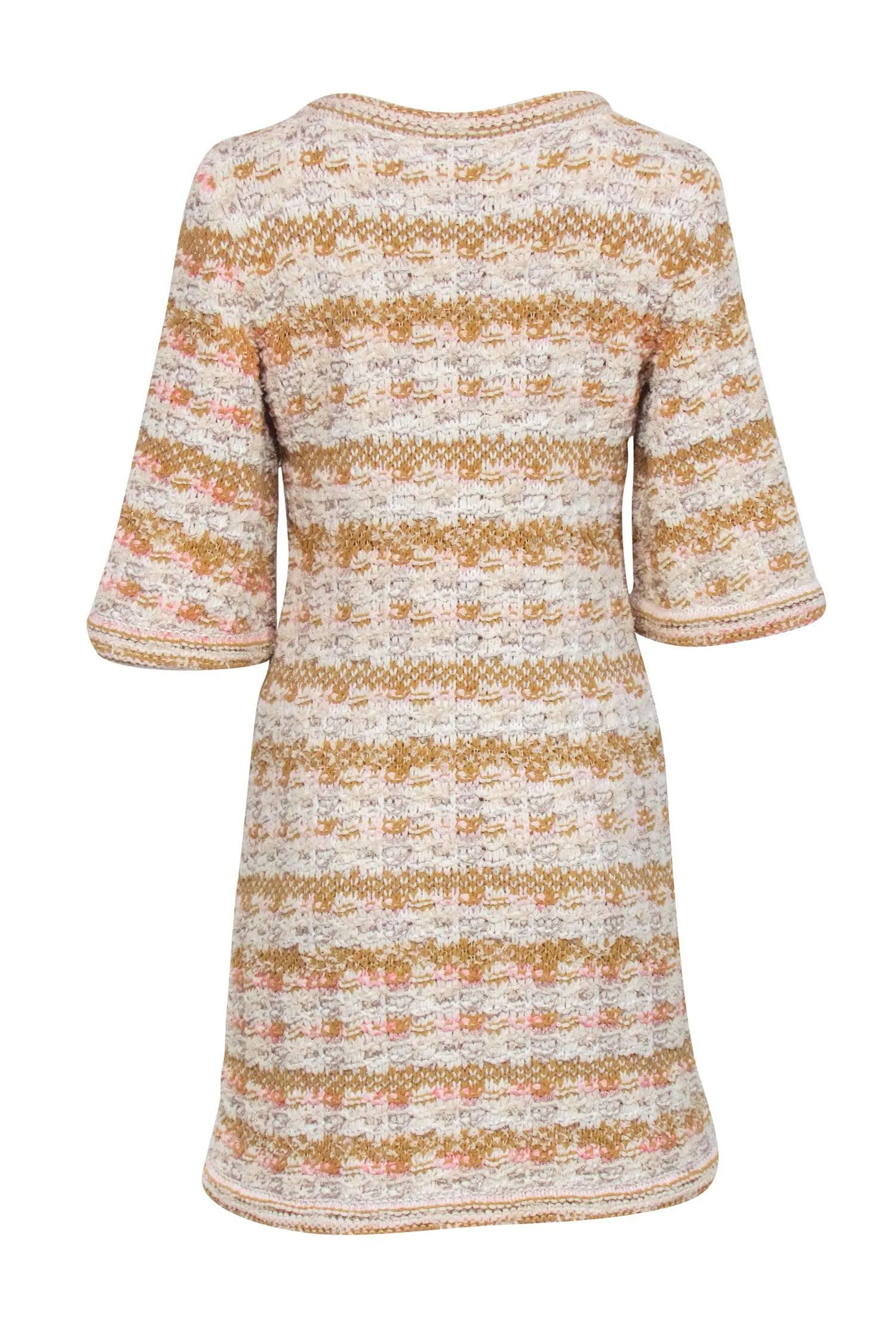 Chanel - Ivory, Tan, & Pink Tweed Knit Dress Sz 4