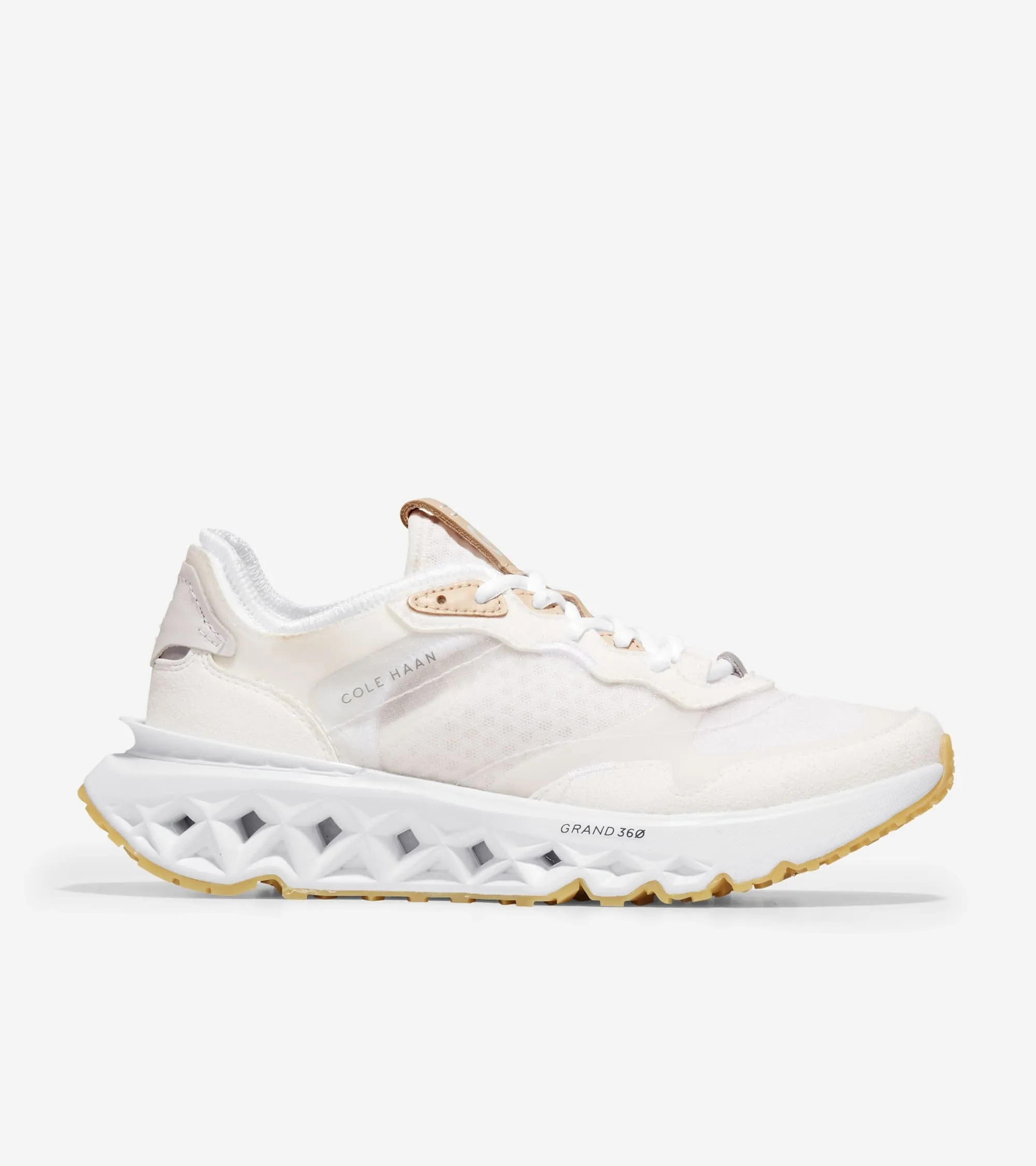 Cole Haan 5.ZeroGrand Embrostitch Runner White/White Sand Lace Up Sneakers