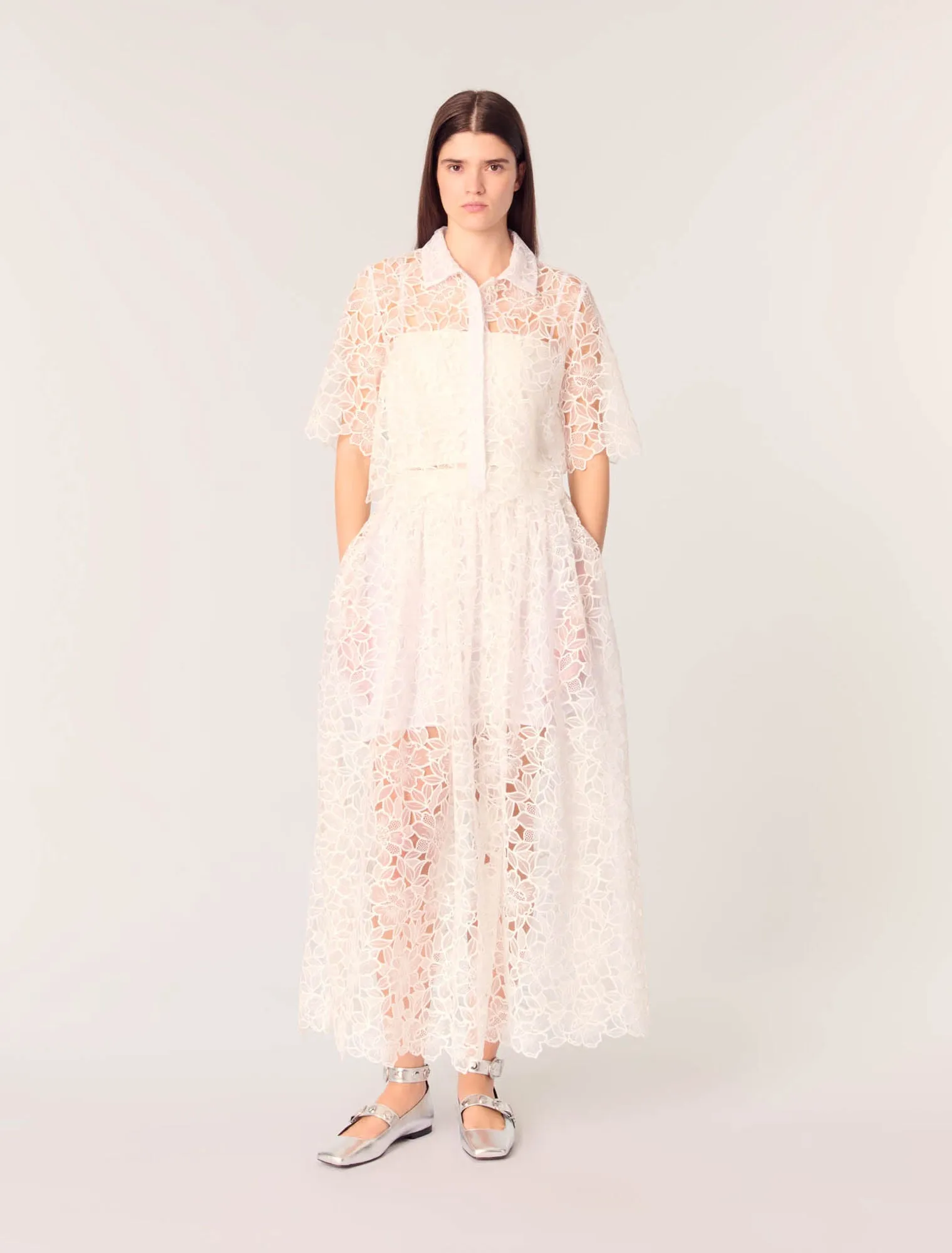 Cropped floral guipure shirt