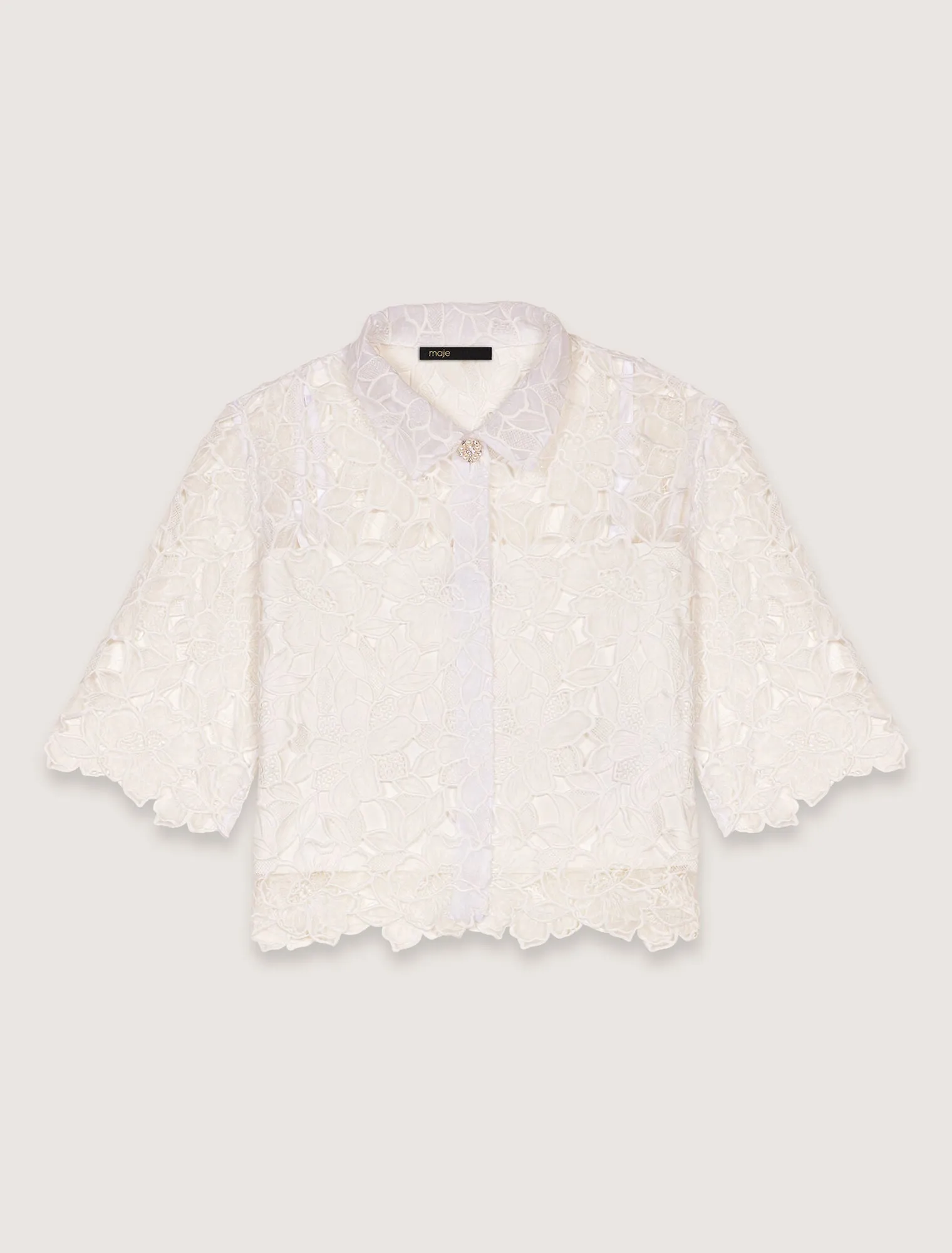 Cropped floral guipure shirt