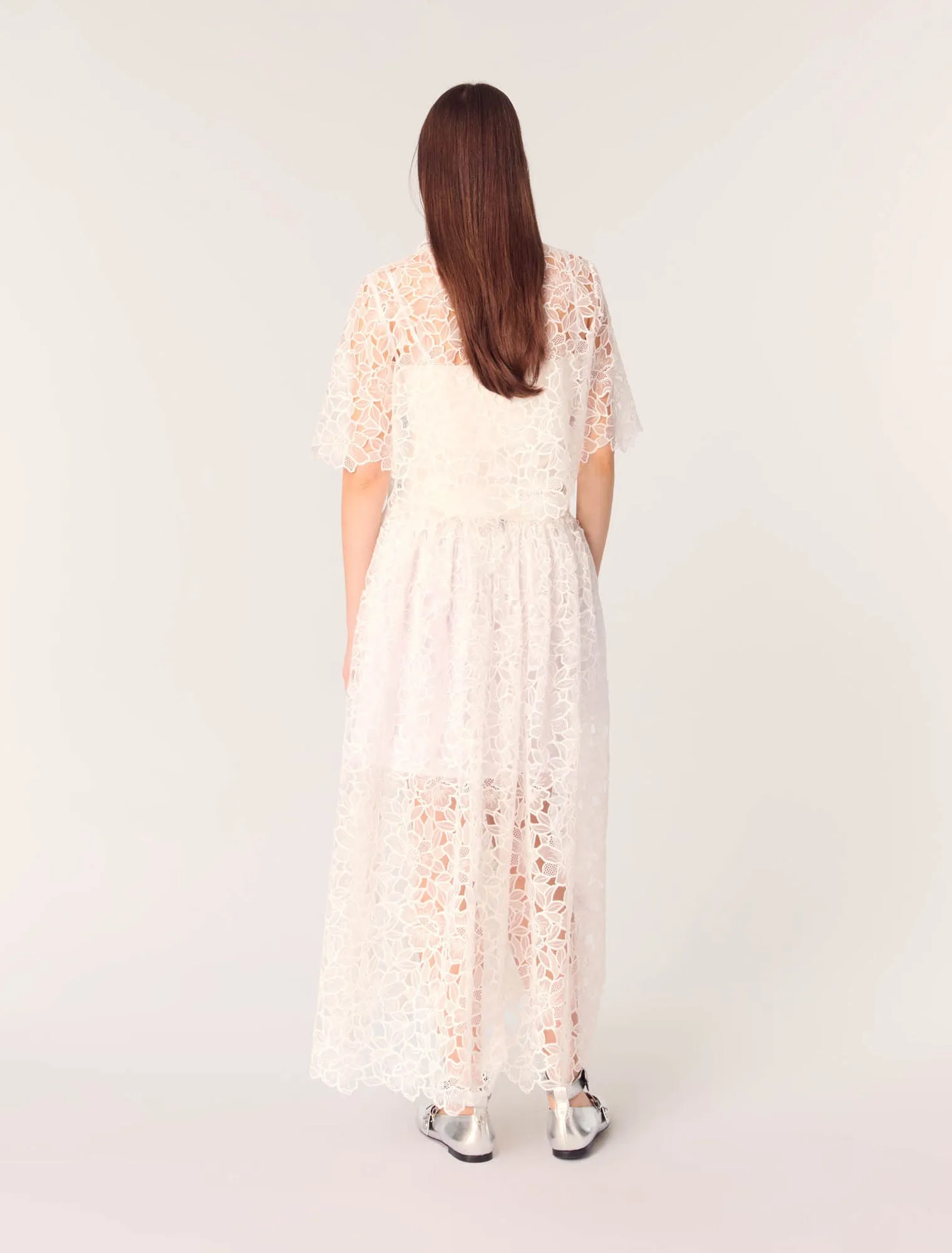Cropped floral guipure shirt