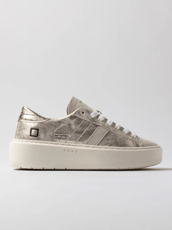 D.A.T.E. Women's Hill Low Platform Stardust Trainers In Platinum W421-HP-ST-PL