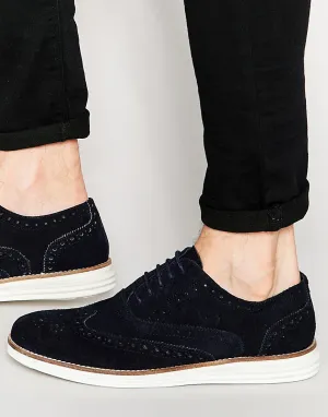 Dune Brogues In Navy Suede With Contrast Sole