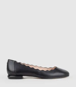 FARA Scalloped Ballet Flat in Black Calf