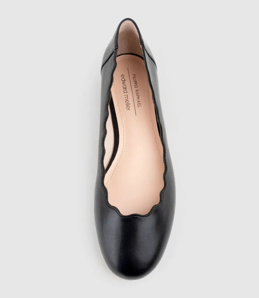 FARA Scalloped Ballet Flat in Black Calf