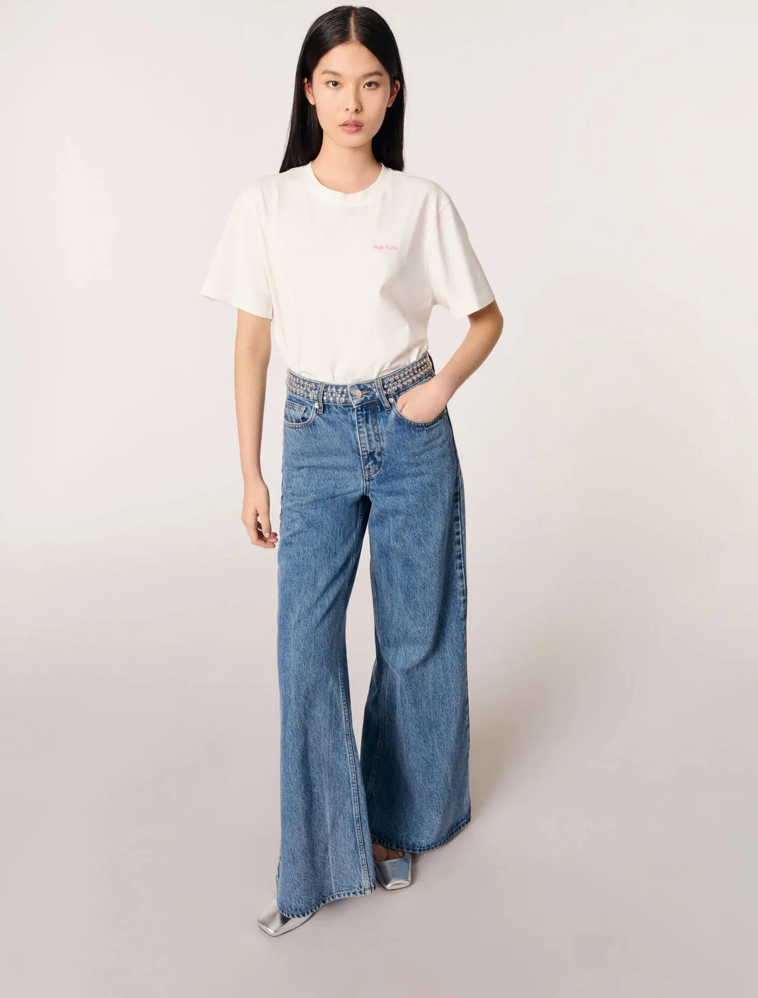 Flares jeans with studded waistband