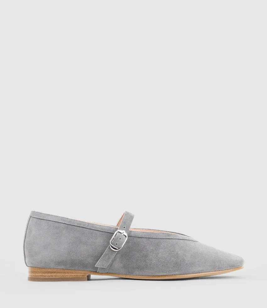FLAVIA Choked Up Ballet with Strap in Grey Suede