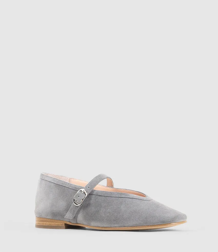 FLAVIA Choked Up Ballet with Strap in Grey Suede