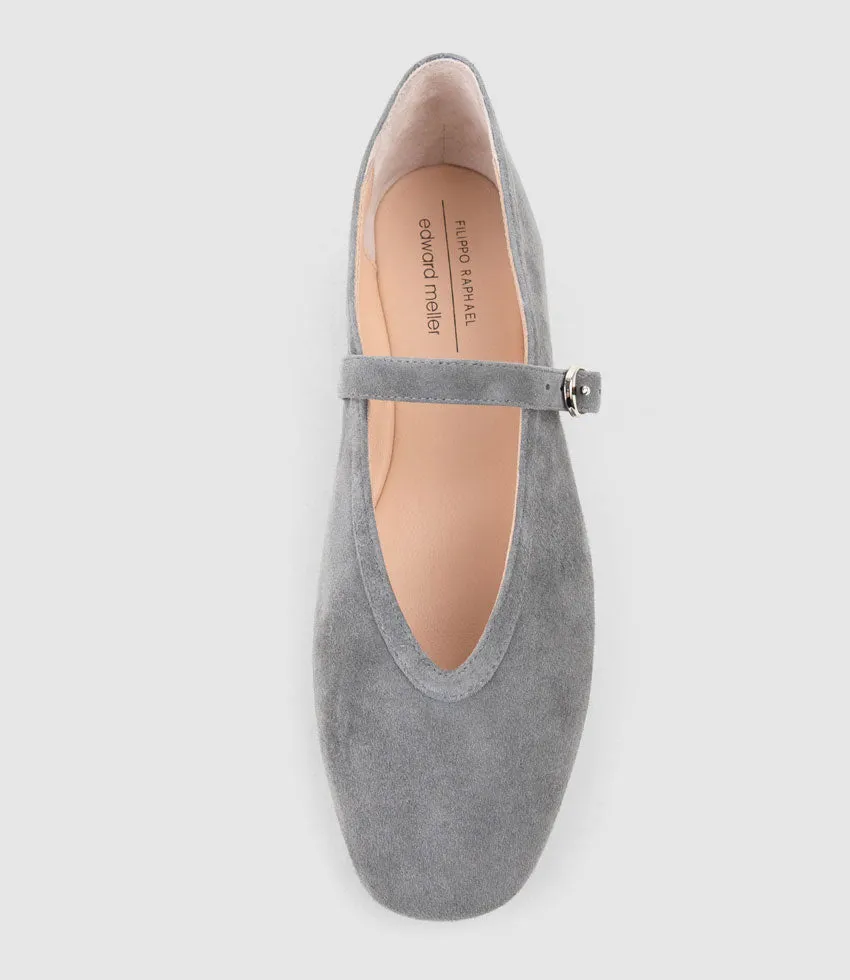 FLAVIA Choked Up Ballet with Strap in Grey Suede