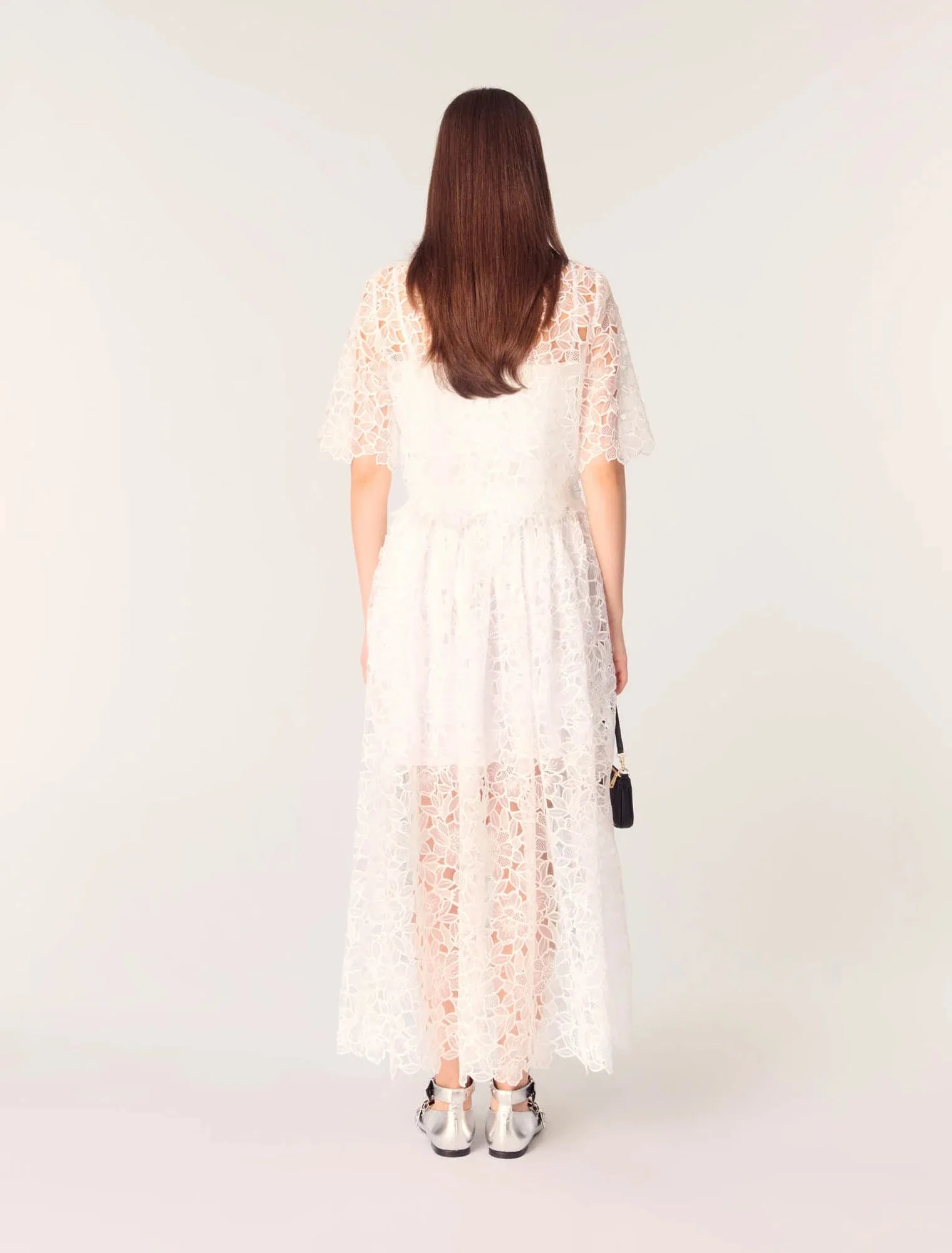Floral guipure maxi skirt