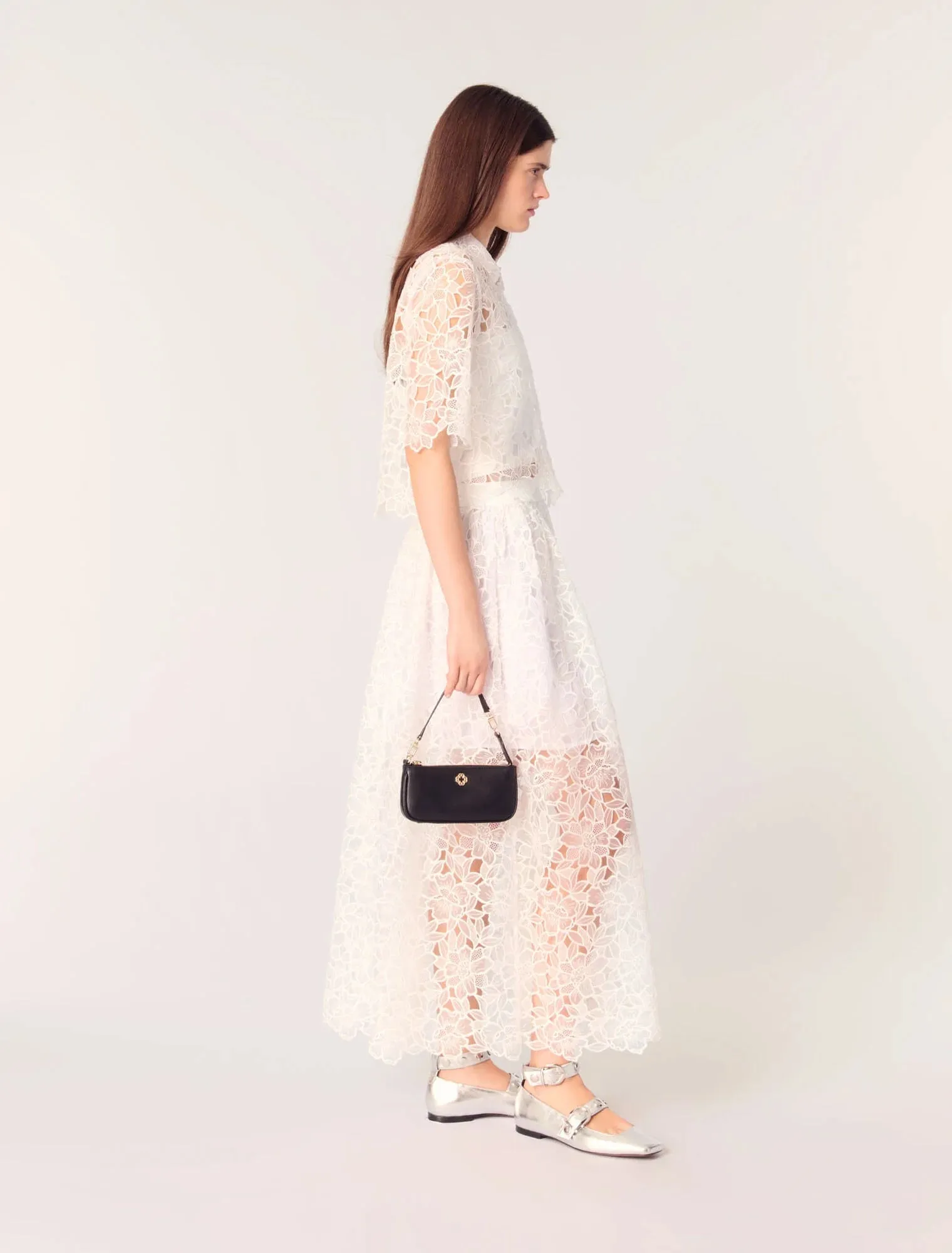 Floral guipure maxi skirt