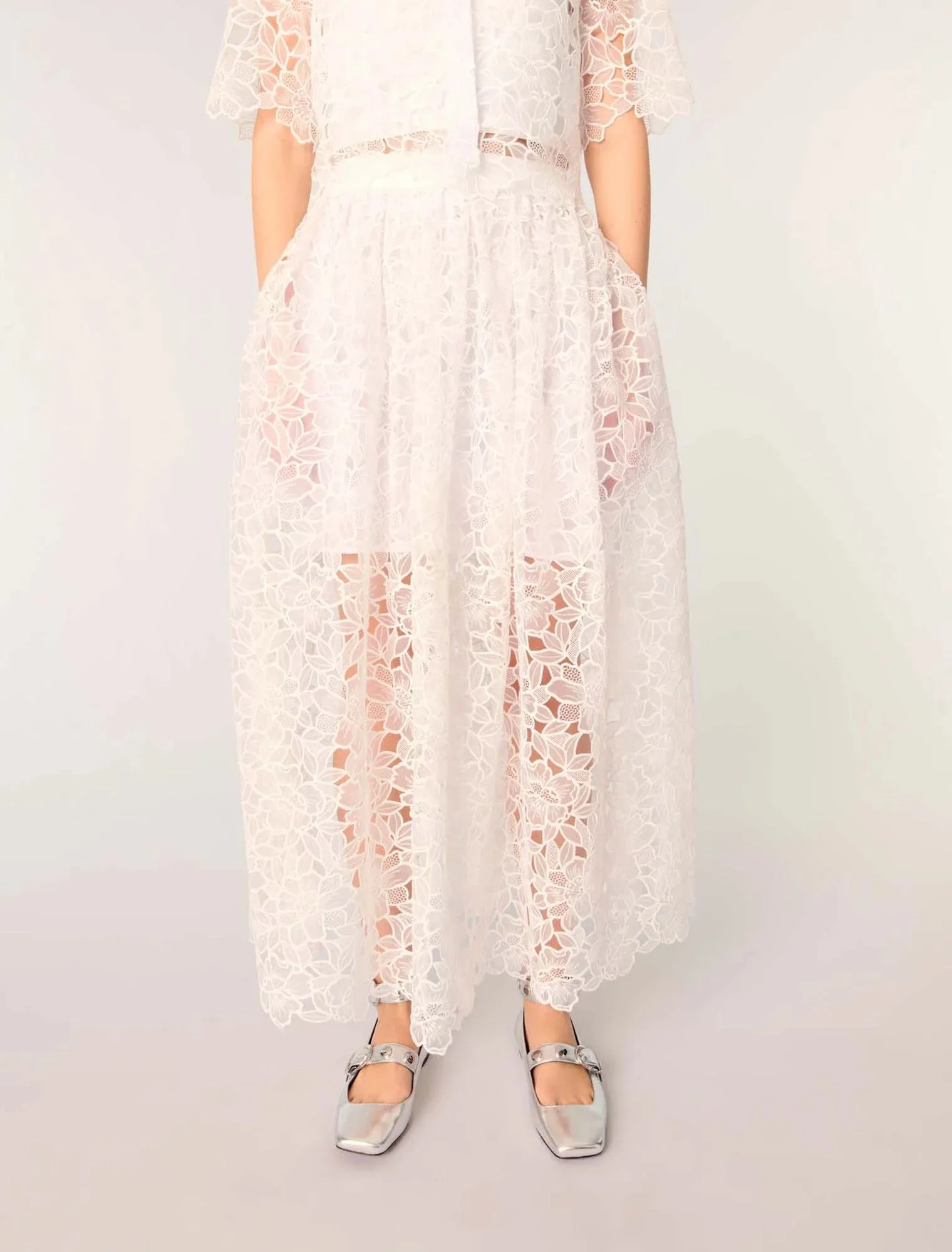 Floral guipure maxi skirt