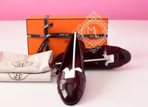 Hermes Women's Burgundy Nice Ballerina 38 Flat Shoes