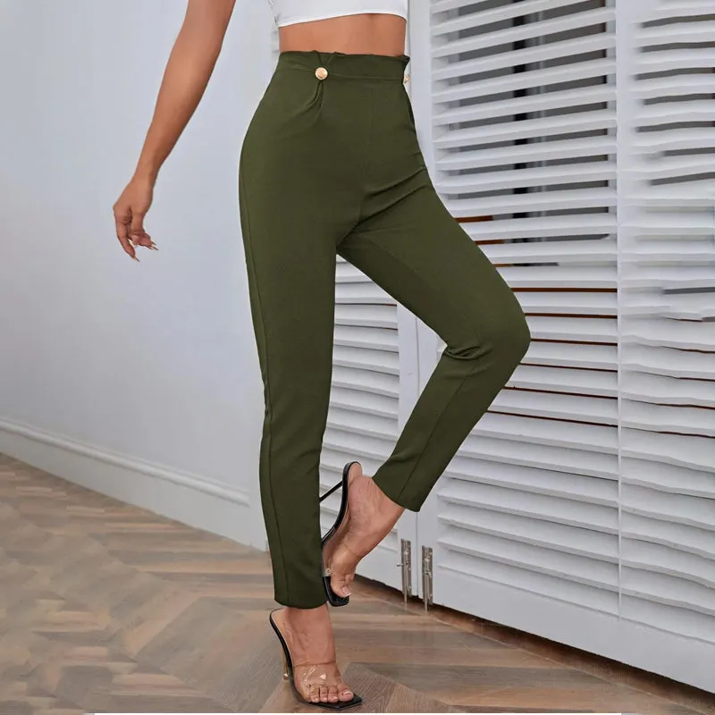 High Waist Button Detail Pants