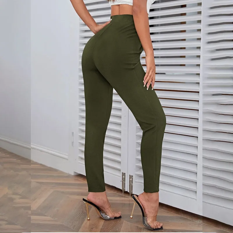 High Waist Button Detail Pants