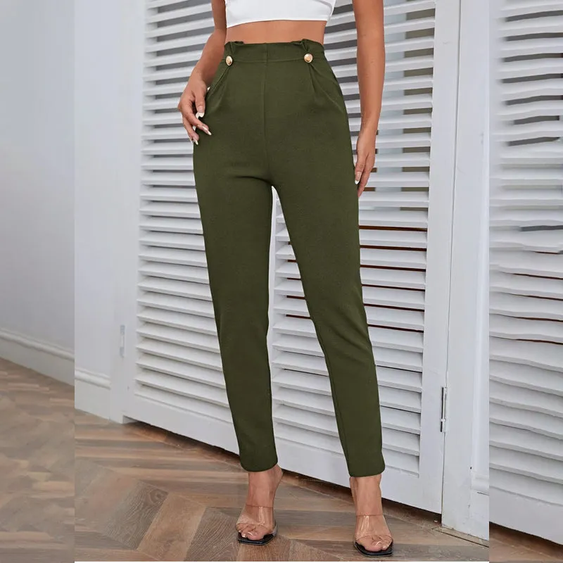 High Waist Button Detail Pants