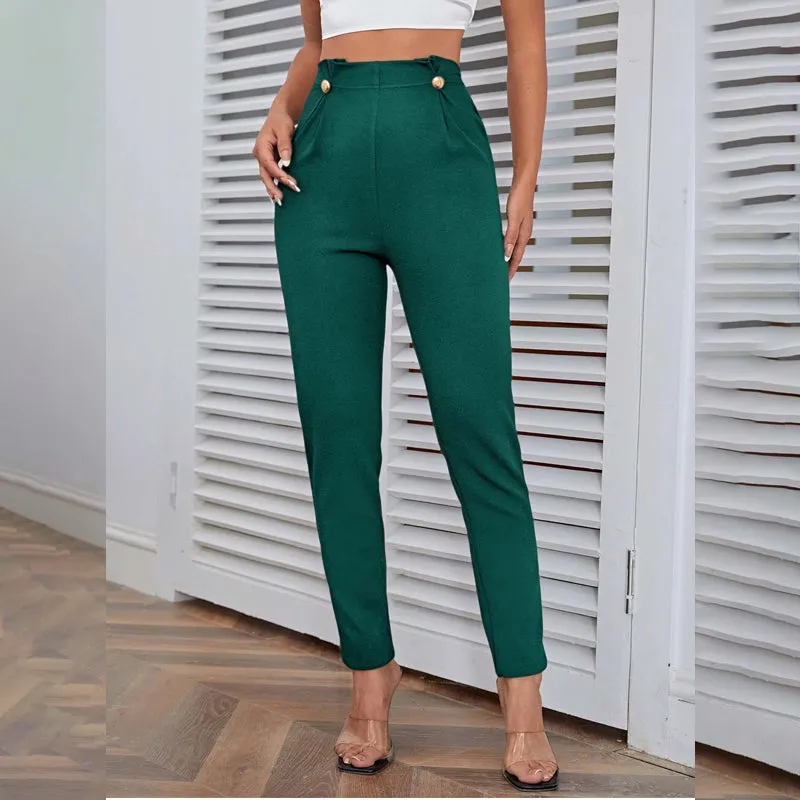High Waist Button Detail Pants