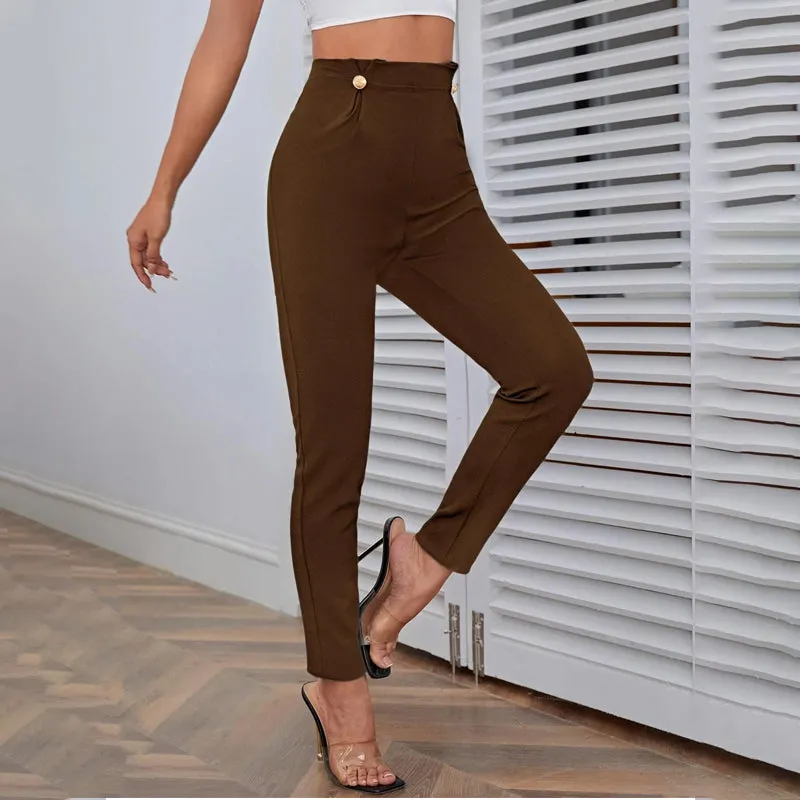 High Waist Button Detail Pants