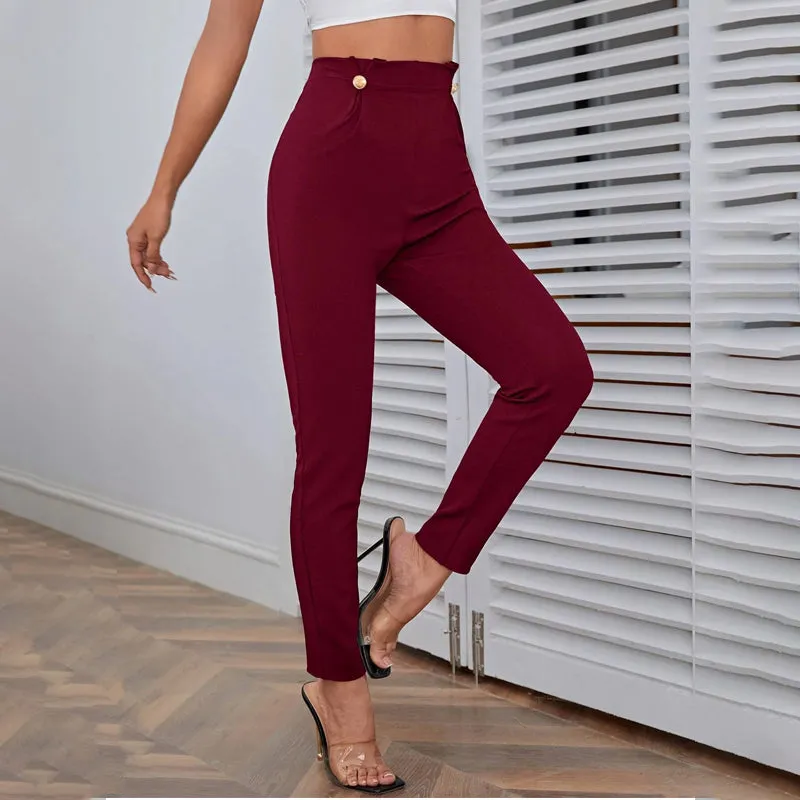 High Waist Button Detail Pants