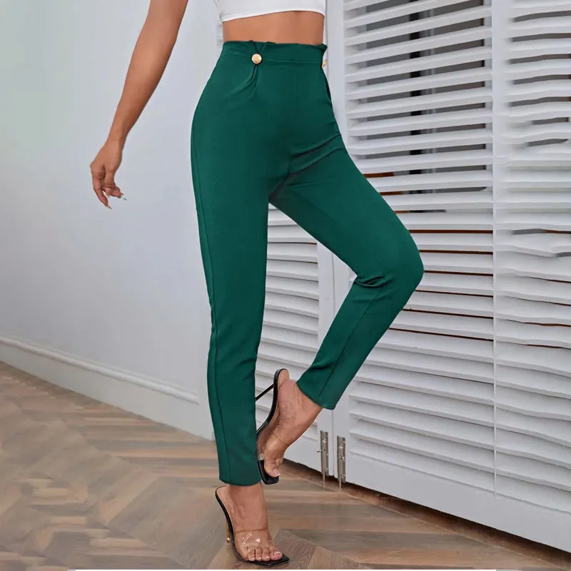 High Waist Button Detail Pants