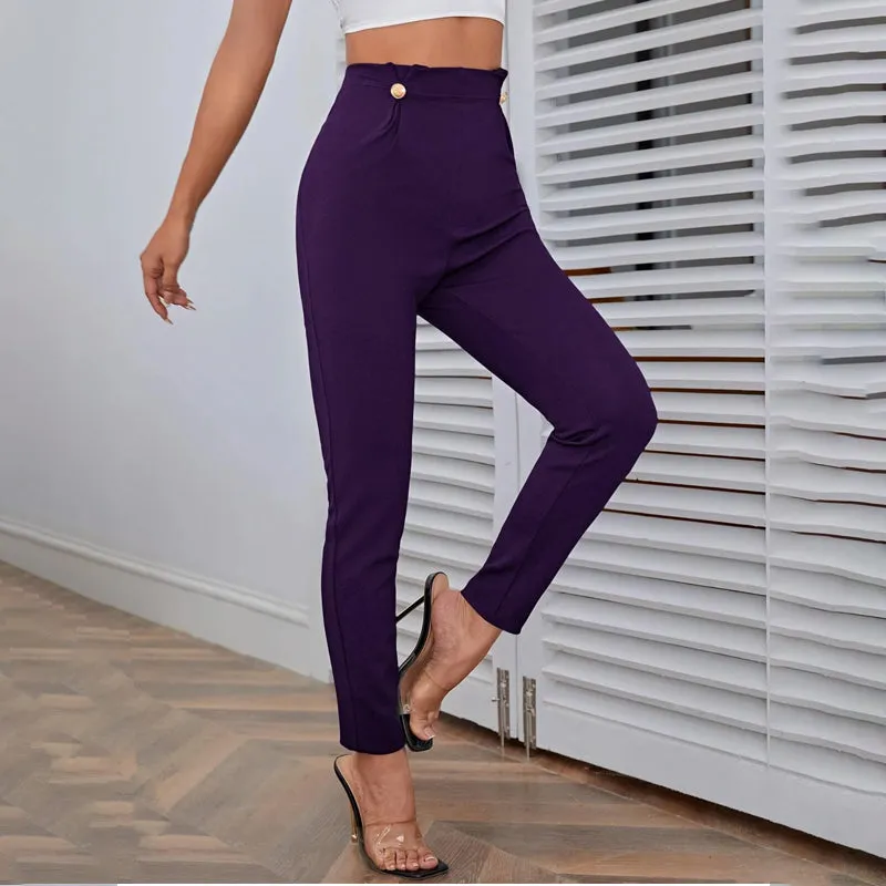 High Waist Button Detail Pants