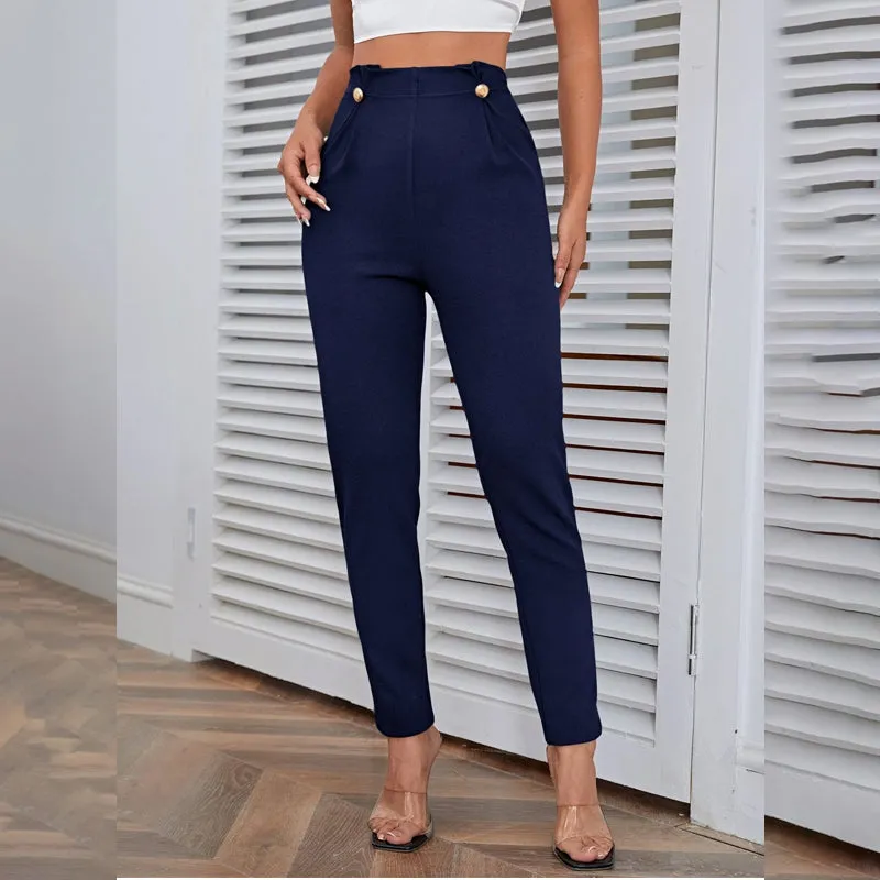 High Waist Button Detail Pants