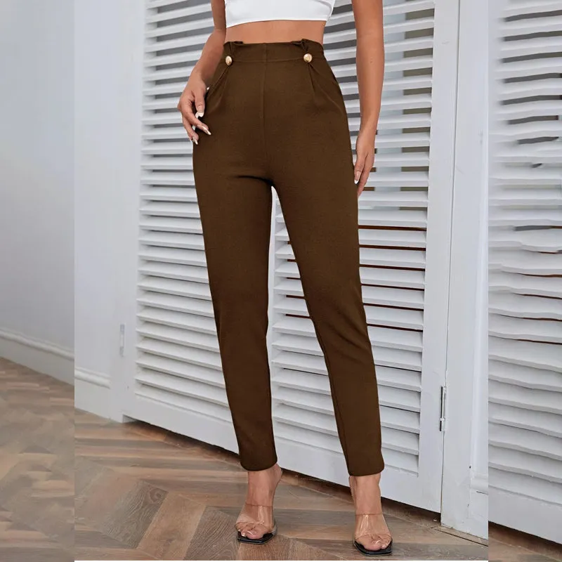 High Waist Button Detail Pants
