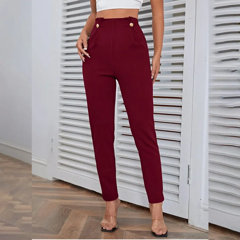 High Waist Button Detail Pants
