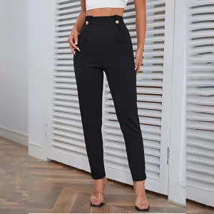 High Waist Button Detail Pants