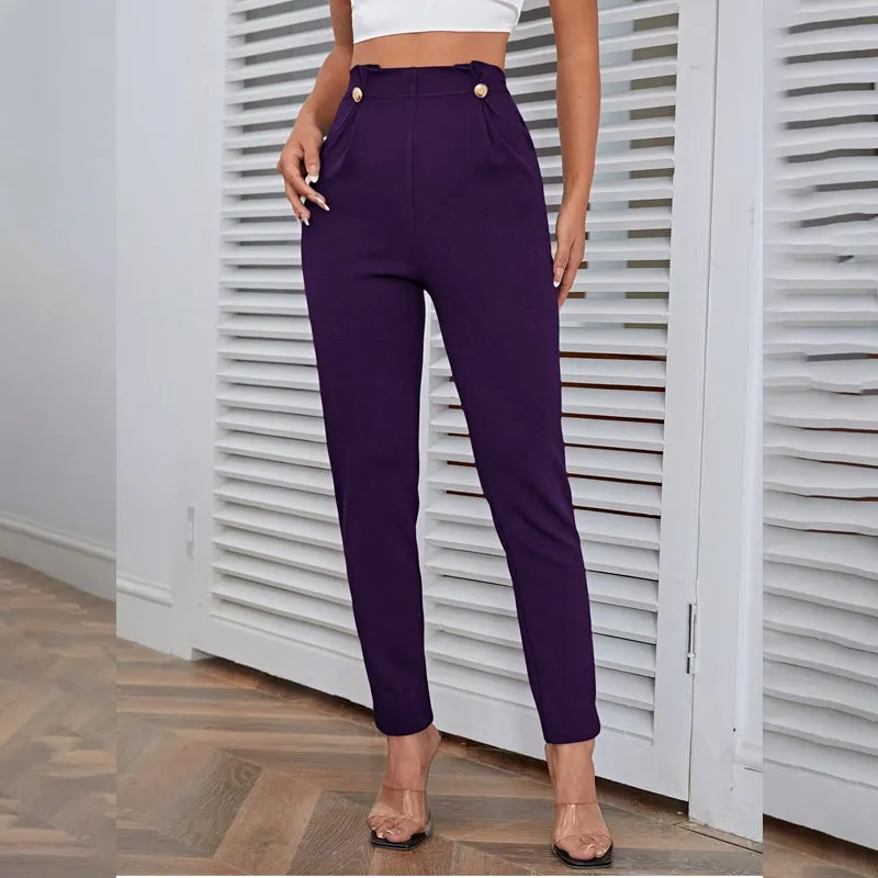 High Waist Button Detail Pants