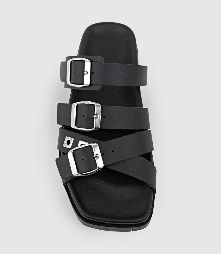 KLOVER Multi-Strap Buckle Slide in Black