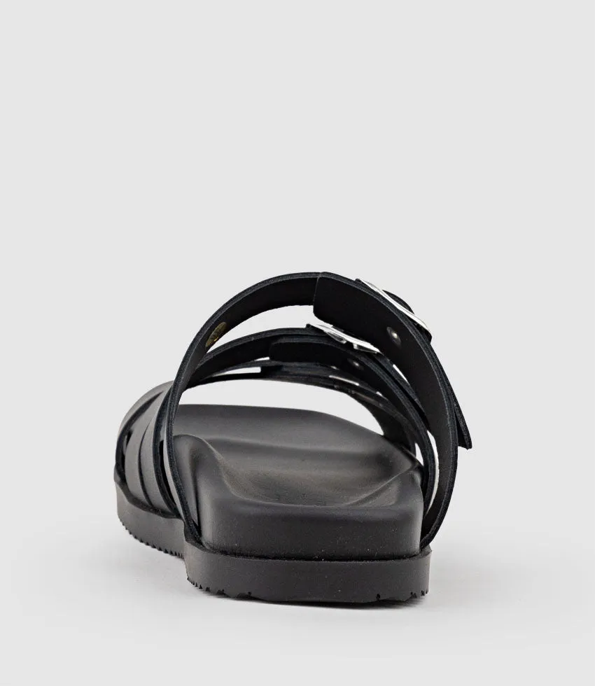 KLOVER Multi-Strap Buckle Slide in Black